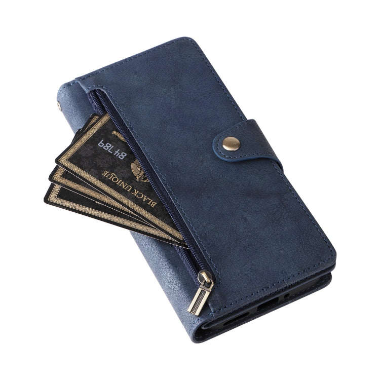 For Google Pixel 9 Rivet Buckle 9 Cards Three Fold Leather Phone Case(Blue)