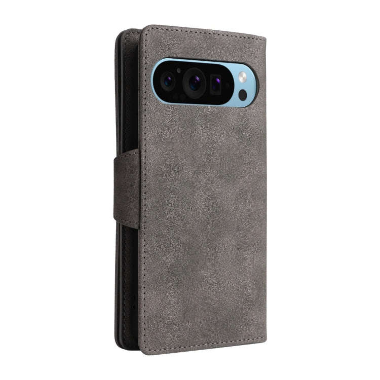 For Google Pixel 9 Rivet Buckle 9 Cards Three Fold Leather Phone Case(Grey)