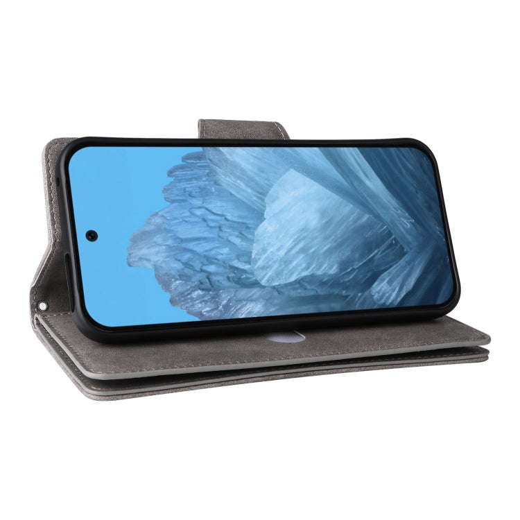 For Google Pixel 9 Rivet Buckle 9 Cards Three Fold Leather Phone Case(Grey)