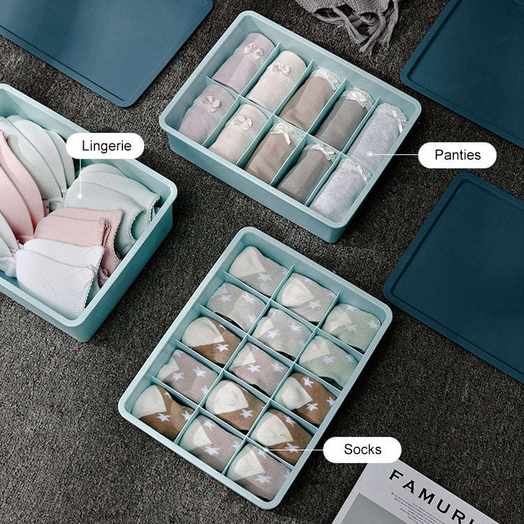 Contrast Color Underwear Storage Box Plastic Bra Socks Storage Box Without Grid / Cover(Grey)