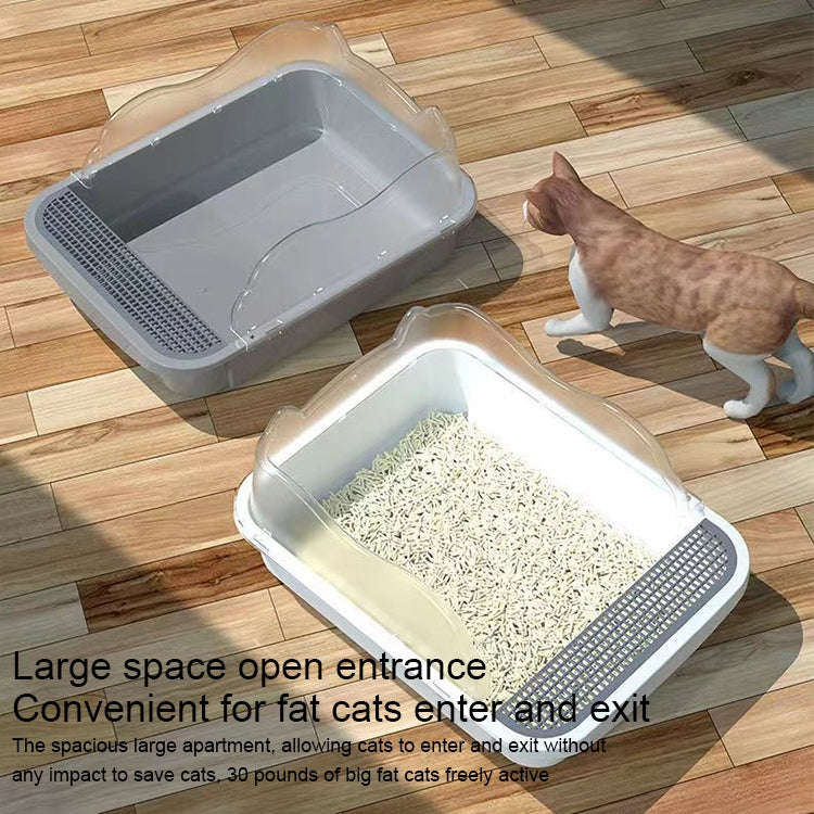 Semi-closed Cat-ear Baffle Cat Litter Basin Deodorization Cat Toilet, Size:Large Size(Random Color)