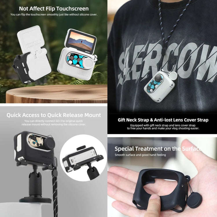 For Insta360 GO 3 Sunnylife Silicone Case Stickers Skin Wrap Lens Cover with Neck Strap(Black)