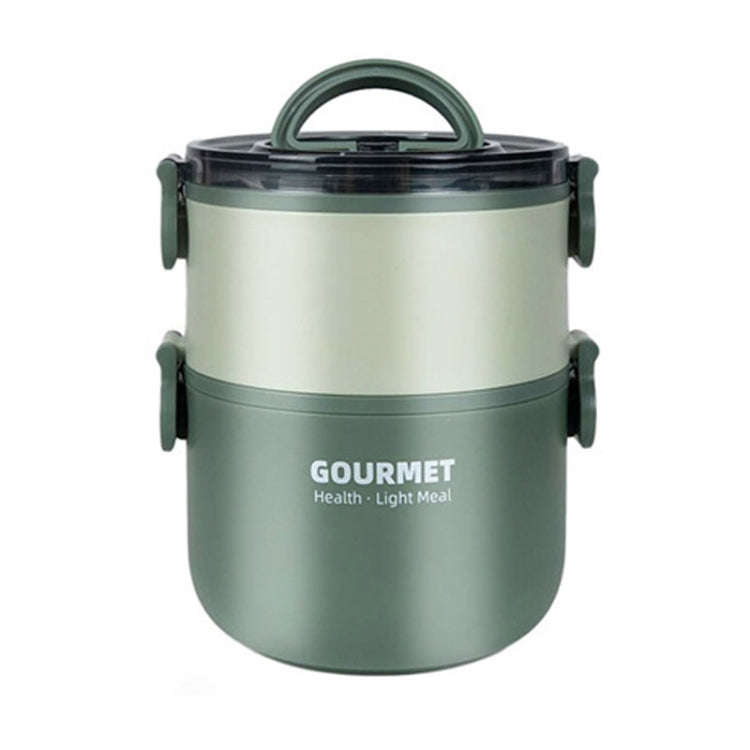 Dual-Layer 1600ml 304 Stainless Steel Insulated Bowl Student Plastic Shell Lunch Box(Green)