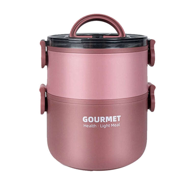 Dual-Layer 1600ml 304 Stainless Steel Insulated Bowl Student Plastic Shell Lunch Box(Red)