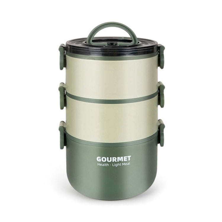 Tri-Layer 2200ml 304 Stainless Steel Insulated Bowl Student Plastic Shell Lunch Box(Green)