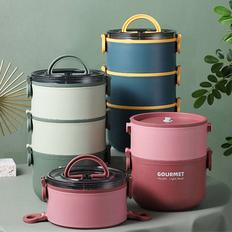 Tri-Layer 2200ml 304 Stainless Steel Insulated Bowl Student Plastic Shell Lunch Box(Green)