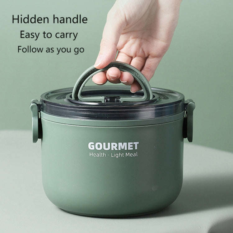 Tri-Layer 2200ml 304 Stainless Steel Insulated Bowl Student Plastic Shell Lunch Box(Green)