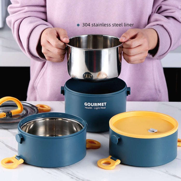 Dual-Layer 1600ml 304 Stainless Steel Insulated Bowl Student Plastic Shell Lunch Box(Blue)