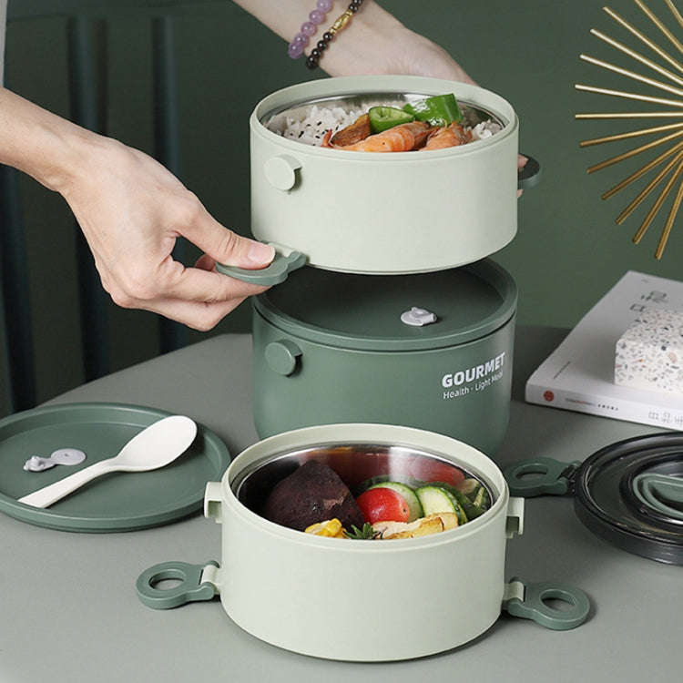 Tri-Layer 2200ml 304 Stainless Steel Insulated Bowl Student Plastic Shell Lunch Box(Green)