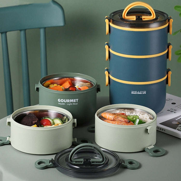 Dual-Layer 1600ml 304 Stainless Steel Insulated Bowl Student Plastic Shell Lunch Box(Blue)