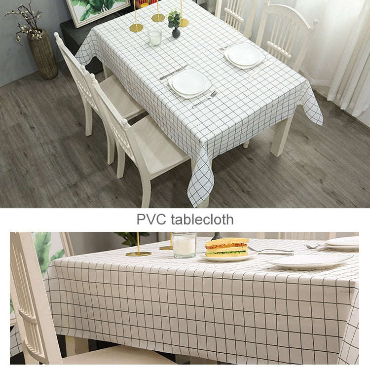 137x180cm Home Tablecloth No-wash PVC Coffee Table Cloth(White Plaid)