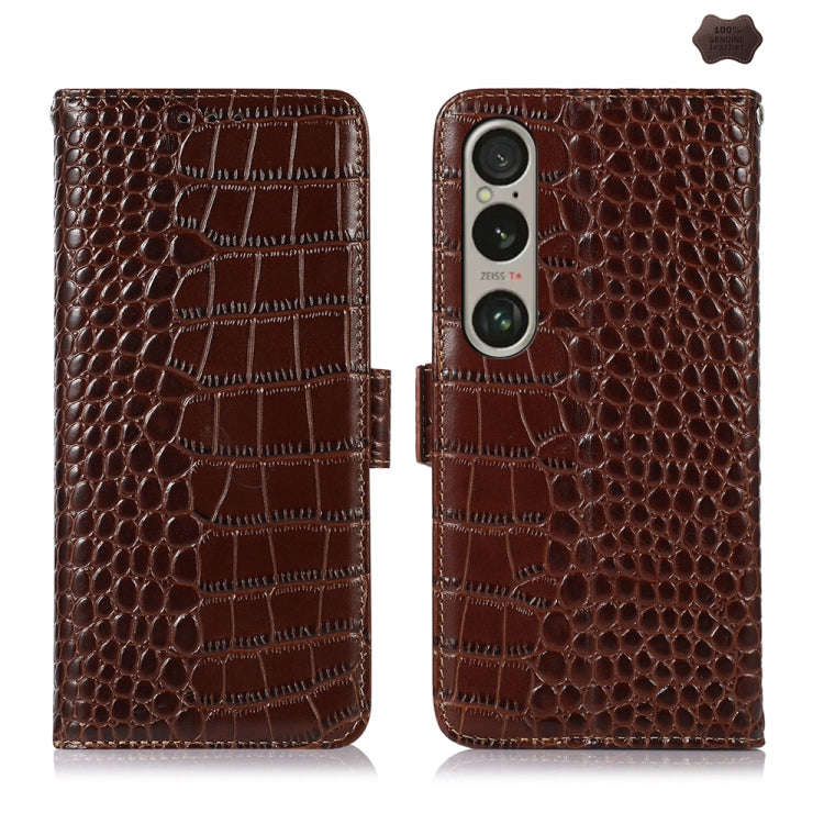For Sony Xperia 1 VI Crocodile Top Layer Cowhide Leather Phone Case(Brown)