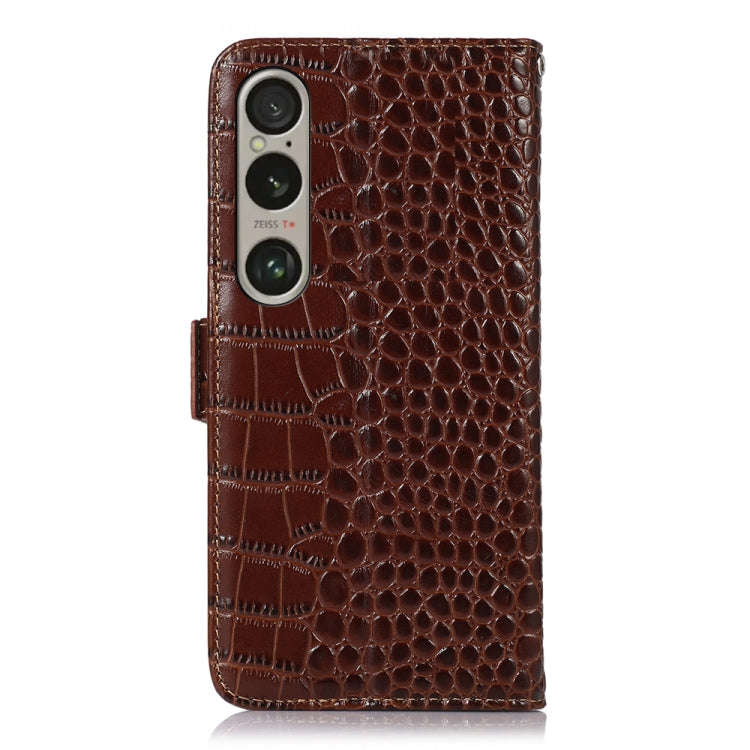 For Sony Xperia 1 VI Crocodile Top Layer Cowhide Leather Phone Case(Brown)