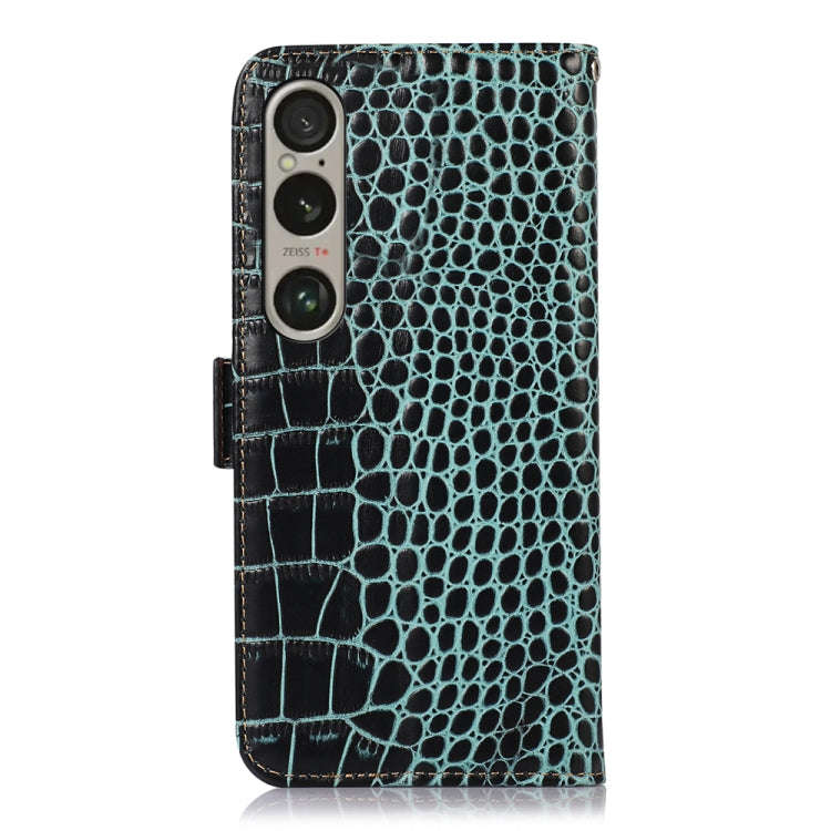 For Sony Xperia 1 VI Crocodile Top Layer Cowhide Leather Phone Case(Green)