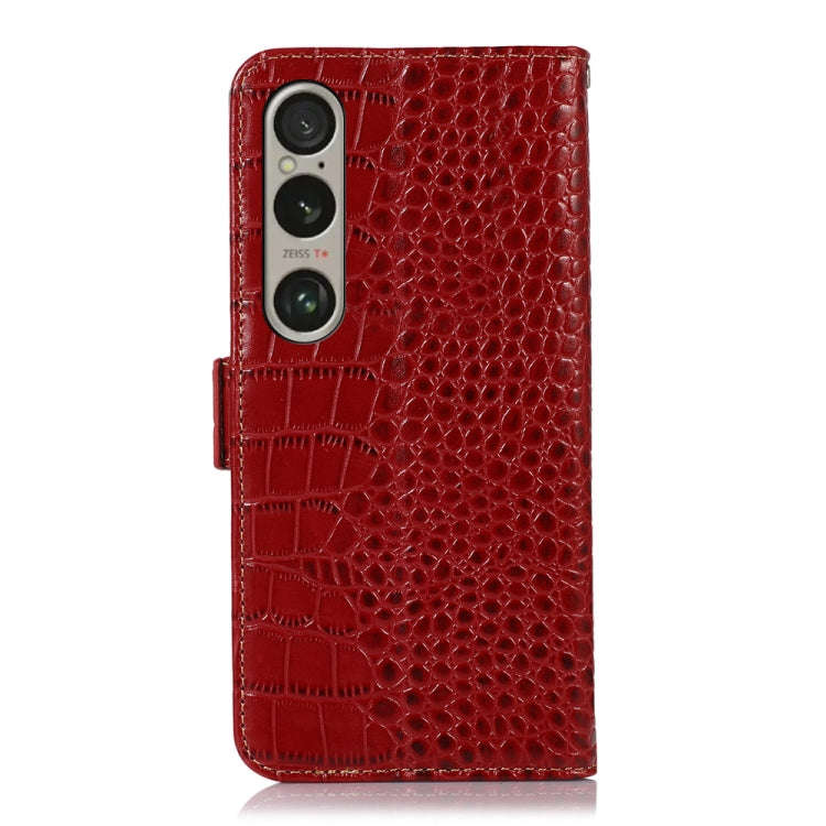 For Sony Xperia 1 VI Crocodile Top Layer Cowhide Leather Phone Case(Red)