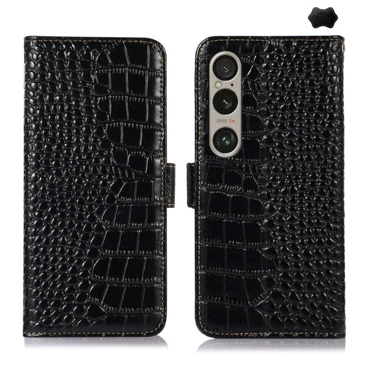 For Sony Xperia 1 VI Crocodile Top Layer Cowhide Leather Phone Case(Black)