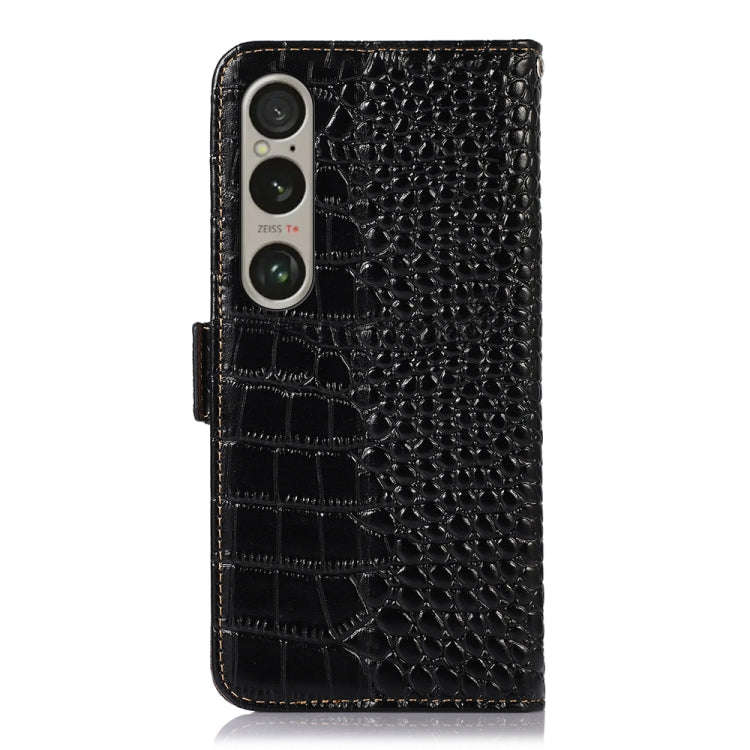 For Sony Xperia 1 VI Crocodile Top Layer Cowhide Leather Phone Case(Black)