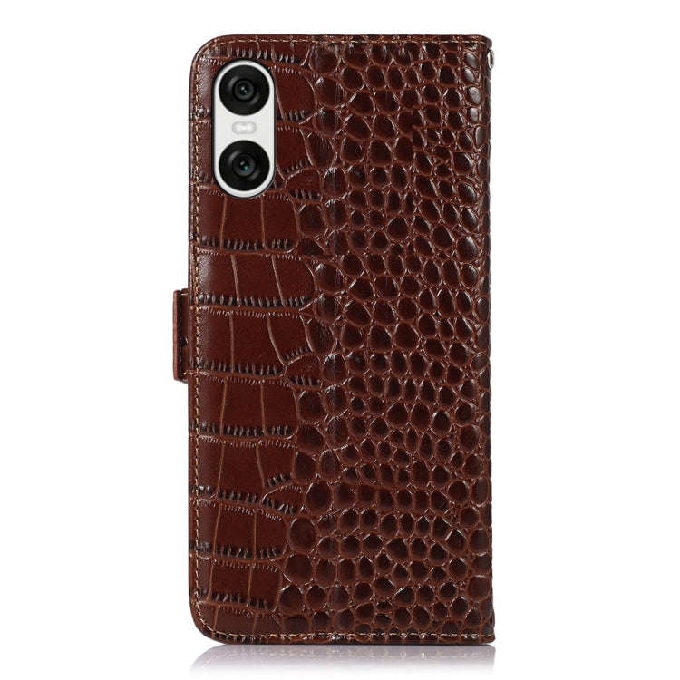 For Sony Xperia 10 VI Crocodile Top Layer Cowhide Leather Phone Case(Brown)
