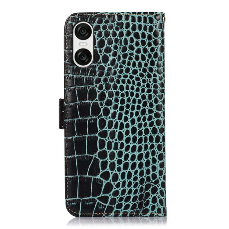 For Sony Xperia 10 VI Crocodile Top Layer Cowhide Leather Phone Case(Green)