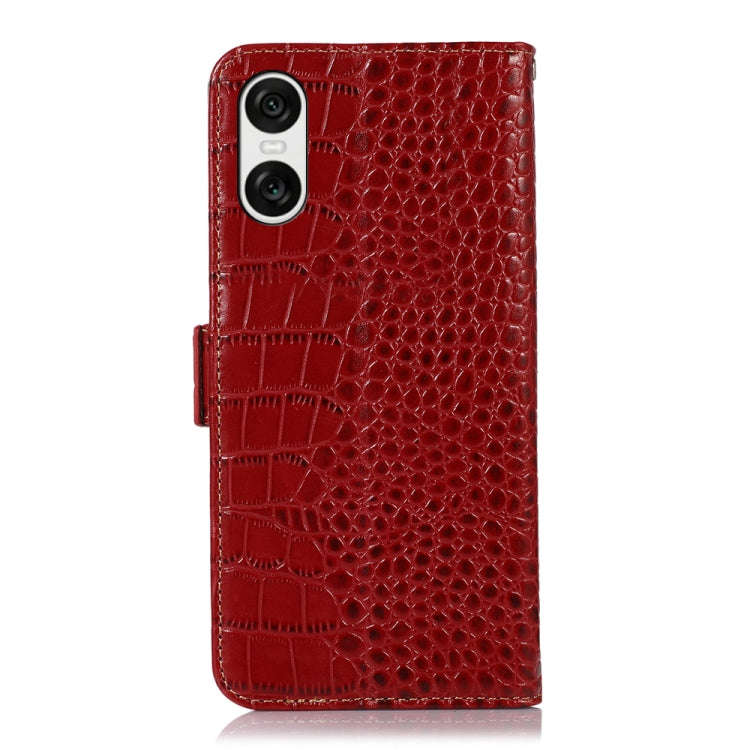 For Sony Xperia 10 VI Crocodile Top Layer Cowhide Leather Phone Case(Red)