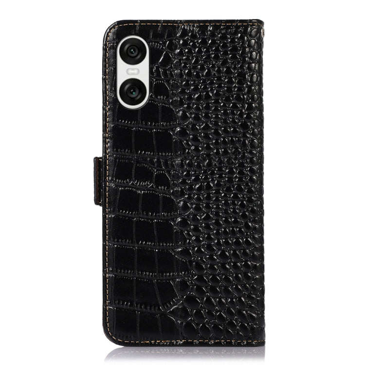 For Sony Xperia 10 VI Crocodile Top Layer Cowhide Leather Phone Case(Black)