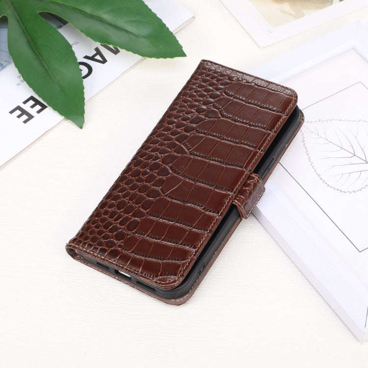 For Sony Xperia 5 VI Crocodile Top Layer Cowhide Leather Phone Case(Brown)