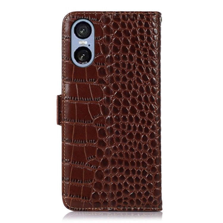 For Sony Xperia 5 VI Crocodile Top Layer Cowhide Leather Phone Case(Brown)