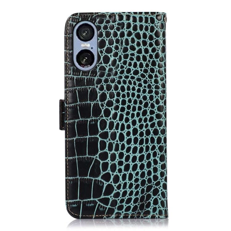 For Sony Xperia 5 VI Crocodile Top Layer Cowhide Leather Phone Case(Green)