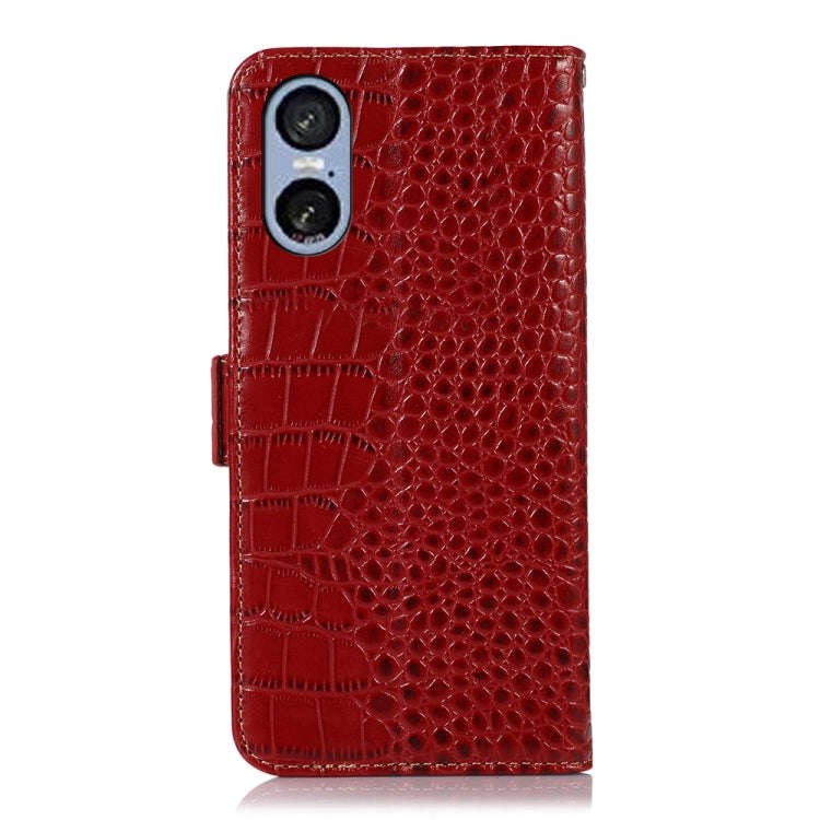 For Sony Xperia 5 VI Crocodile Top Layer Cowhide Leather Phone Case(Red)