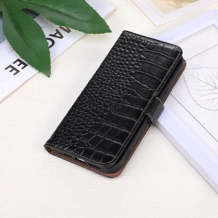 For Sony Xperia 5 VI Crocodile Top Layer Cowhide Leather Phone Case(Black)