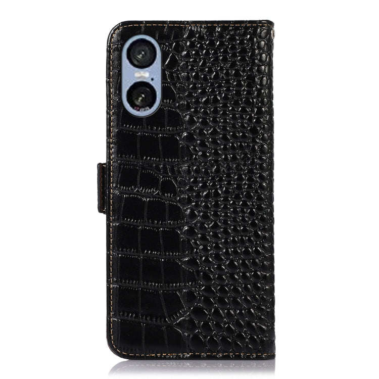 For Sony Xperia 5 VI Crocodile Top Layer Cowhide Leather Phone Case(Black)