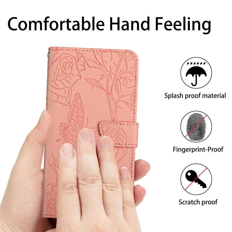 For Honor X6b HT03 Skin Feel Butterfly Embossed Flip Leather Phone Case(Pink)