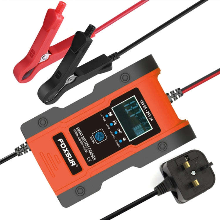 FOXSUR 12V-24V Car Motorcycle Repair Battery Charger AGM Charger Color:Red(UK Plug)