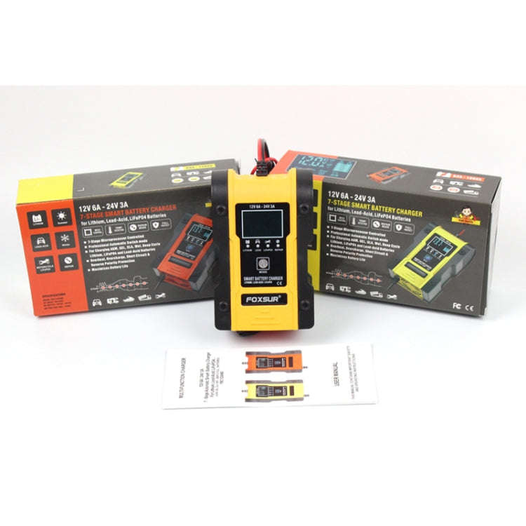 FOXSUR 12V-24V Car Motorcycle Repair Battery Charger AGM Charger Color:Yellow(US Plug)