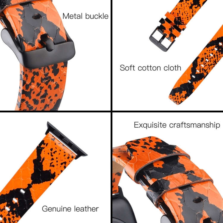 For Apple Watch Series 7 45mm / 6 & SE & 5 & 4 44mm / 3 & 2 & 1 42mm Snake Skin Texture Top-grain...