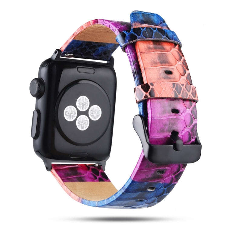 For Apple Watch Series 7 45mm / 6 & SE & 5 & 4 44mm / 3 & 2 & 1 42mm Snake Skin Texture Top-grain...