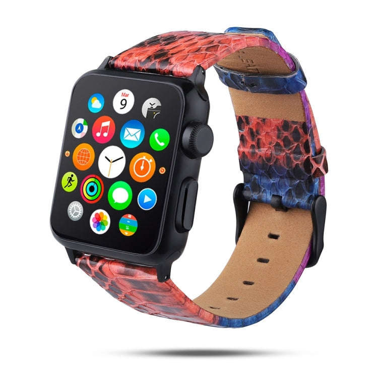 For Apple Watch Series 7 45mm / 6 & SE & 5 & 4 44mm / 3 & 2 & 1 42mm Snake Skin Texture Top-grain...
