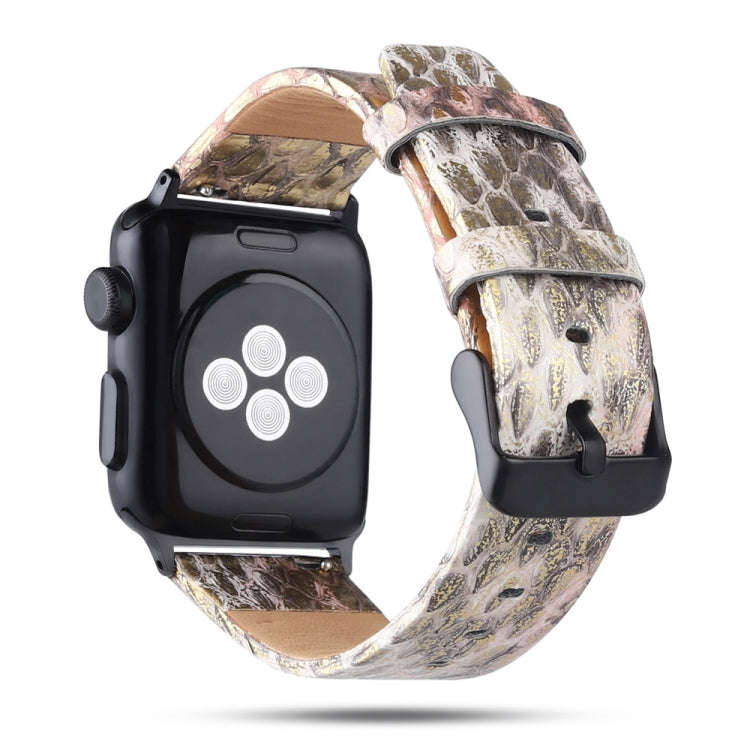For Apple Watch Series 7 45mm / 6 & SE & 5 & 4 44mm / 3 & 2 & 1 42mm Snake Skin Texture Top-grain...