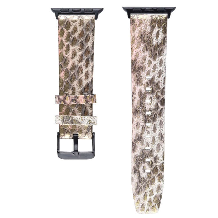 For Apple Watch Series 7 45mm / 6 & SE & 5 & 4 44mm / 3 & 2 & 1 42mm Snake Skin Texture Top-grain...