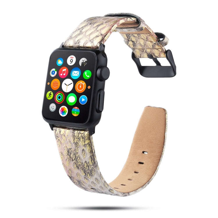 For Apple Watch Series 7 45mm / 6 & SE & 5 & 4 44mm / 3 & 2 & 1 42mm Snake Skin Texture Top-grain...