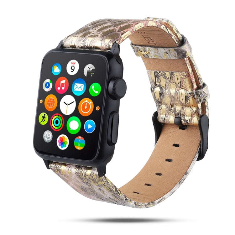 For Apple Watch Series 7 45mm / 6 & SE & 5 & 4 44mm / 3 & 2 & 1 42mm Snake Skin Texture Top-grain...