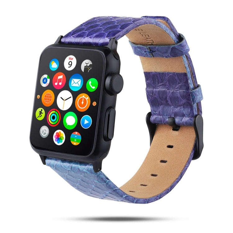 For Apple Watch Series 7 45mm / 6 & SE & 5 & 4 44mm / 3 & 2 & 1 42mm Snake Skin Texture Top-grain...