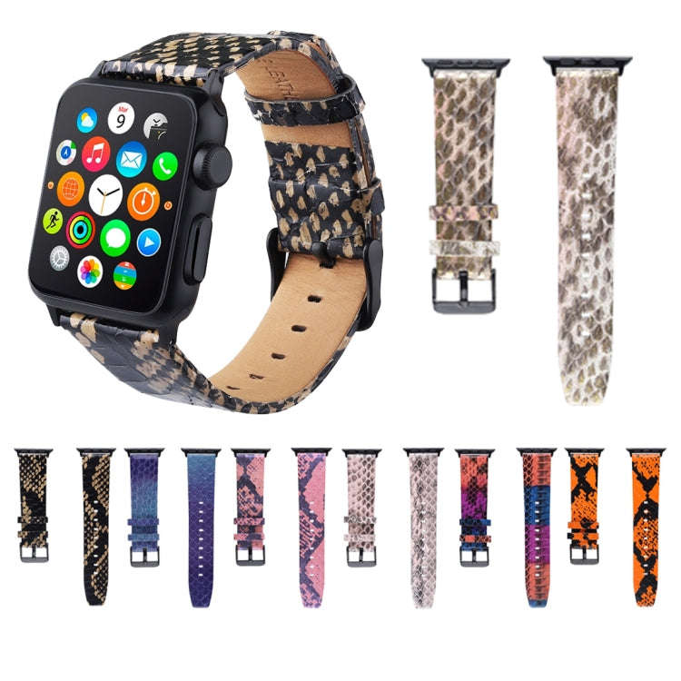 For Apple Watch Series 7 45mm / 6 & SE & 5 & 4 44mm / 3 & 2 & 1 42mm Snake Skin Texture Top-grain...