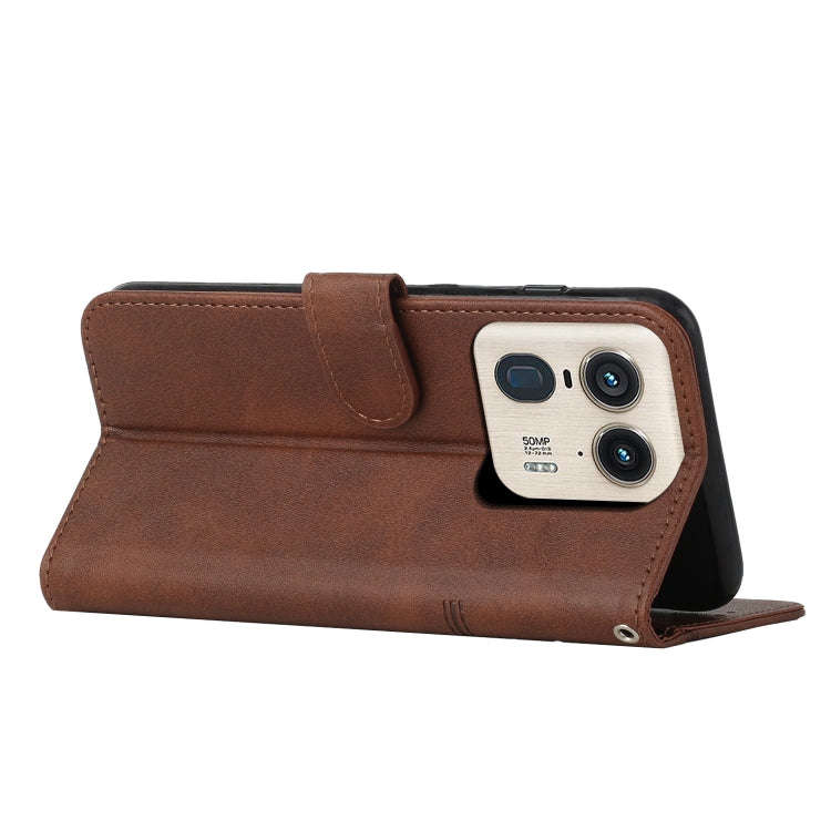 For Motorola Moto X50 Ultra Stitching Calf Texture Buckle Leather Phone Case(Brown)