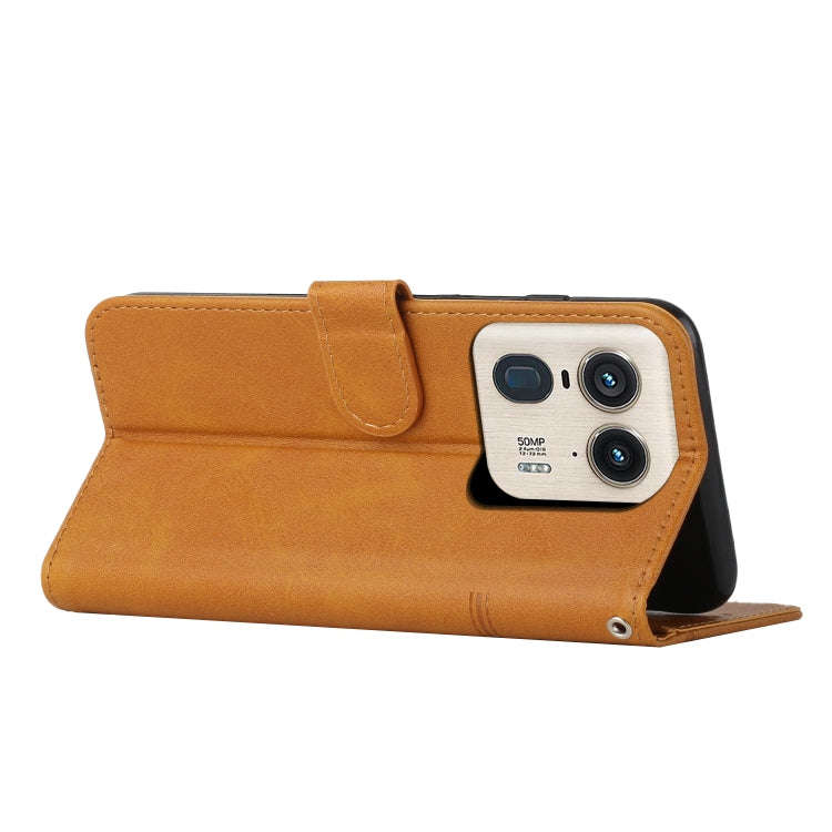 For Motorola Moto X50 Ultra Stitching Calf Texture Buckle Leather Phone Case(Yellow)