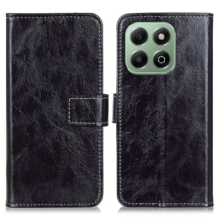 For Honor X6b Retro Crazy Horse Texture Flip Leather Phone Case(Black)
