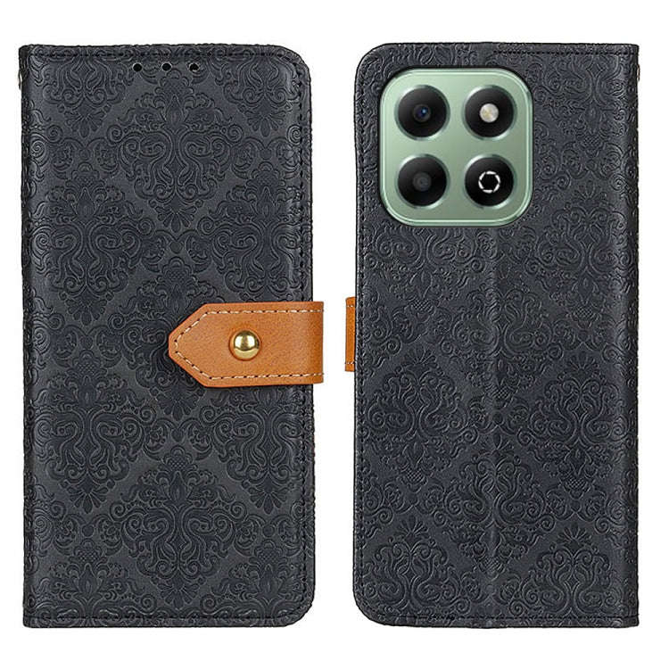 For Honor X6b European Floral Embossed Leather Phone Case(Black)