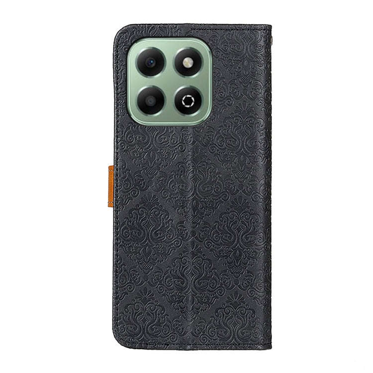 For Honor X6b European Floral Embossed Leather Phone Case(Black)