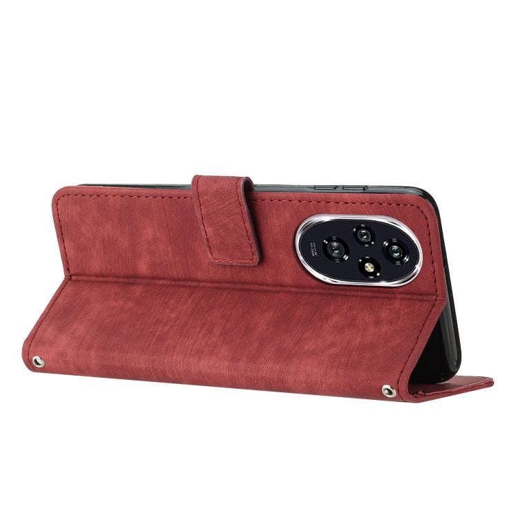 For Honor 200 Skin Feel Stripe Pattern Leather Phone Case with Lanyard(Red)