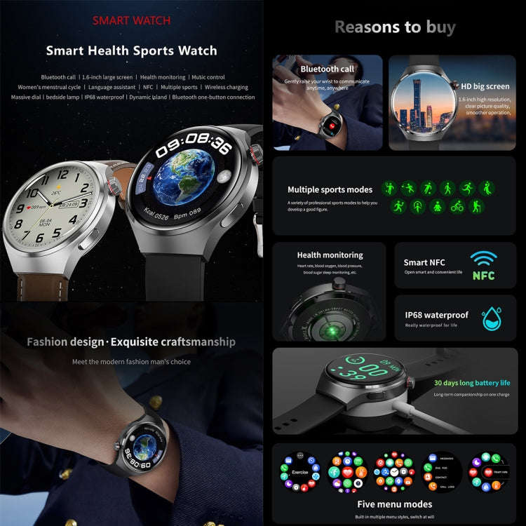 GT4 Smart Bracelet 1.53 inch Smart Watch, Support Bluetooth Call / NFC / Heart Rate(Silver)
